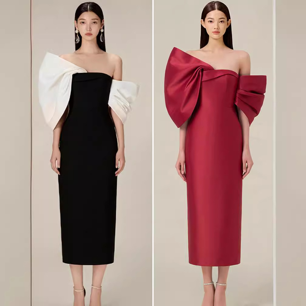 Đầm Nữ Dáng Dài Thắt Nơ Phong Cách Pháp Thanh Lịch Sang Trọng Dự Tiệc