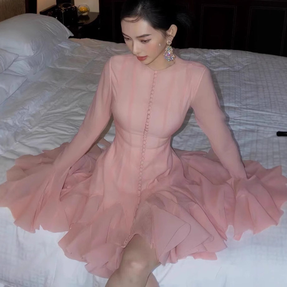 Đầm Tay Loe Dài Tay Ôm Eo Bèo Nhún Phong Cách Pháp Ngọt Ngào - Ảnh 2
