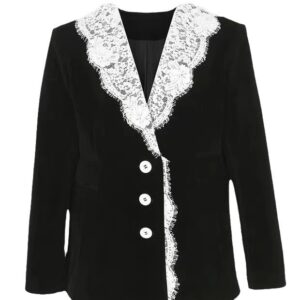 Áo Blazer Nữ Nhung Phối Ren Cổ Áo Phong Cách Tiểu Hương Gió Thanh Lịch Sang Trọng - Ảnh 5