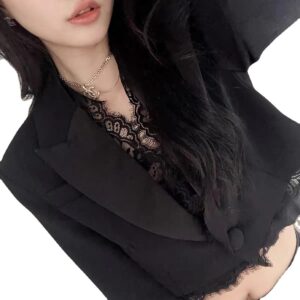 Áo Vest Nữ Dáng Ngắn Phối Ren Viền Hoa Có Đệm Vai Thanh Lịch - Ảnh 5