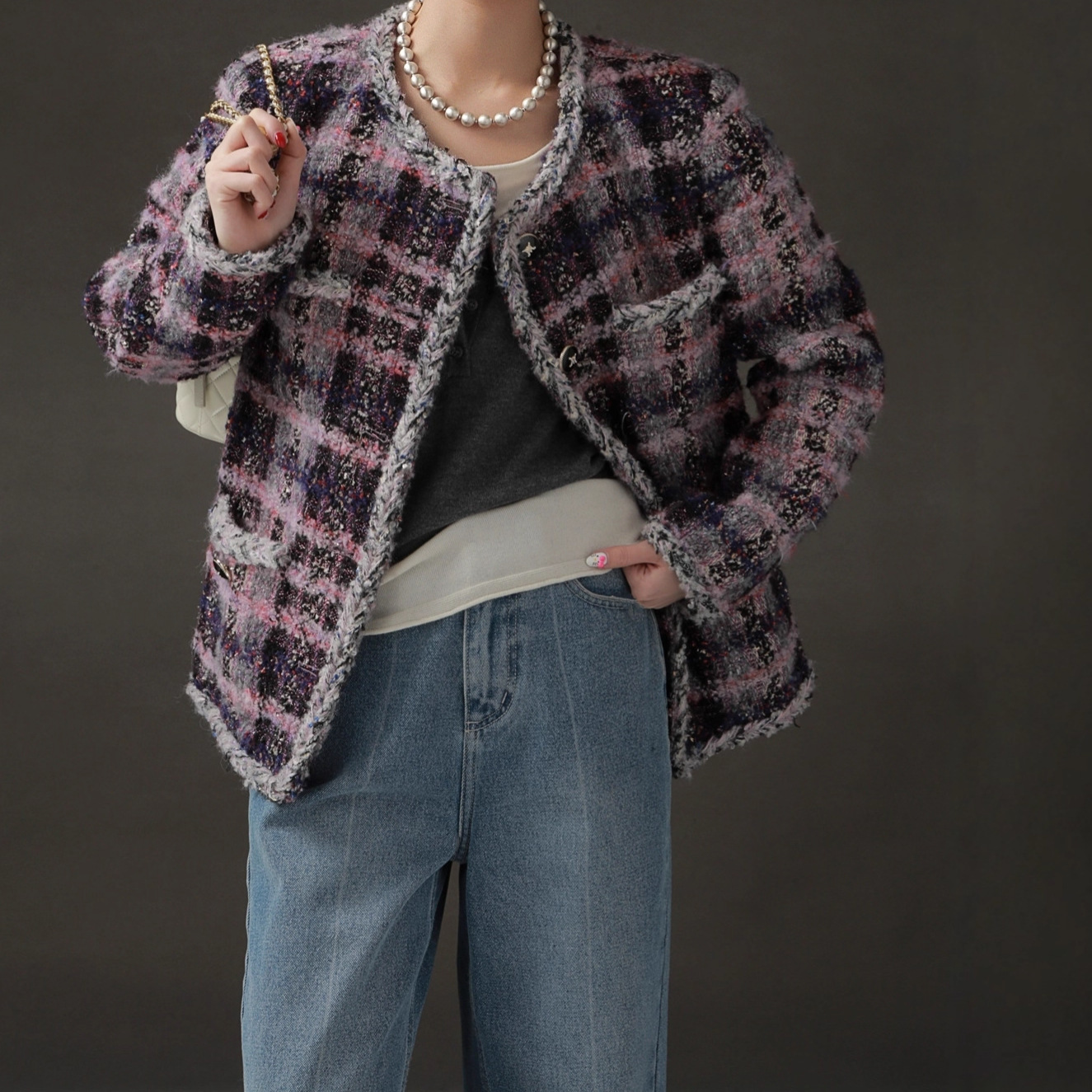 Áo Blazer Nữ Tweed Len Dệt Phối Nút Phong Cách Tiểu Hương Dáng Ngắn Thanh Lịch Công Sở Thu Đông 2026 - Ảnh 3