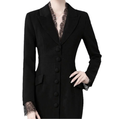 Đầm Vest Nữ Phong Cách Pháp Cổ Điển Viền Ren Dáng Ôm Tiểu Thư Váy Đen Thanh Lịch - Ảnh 5