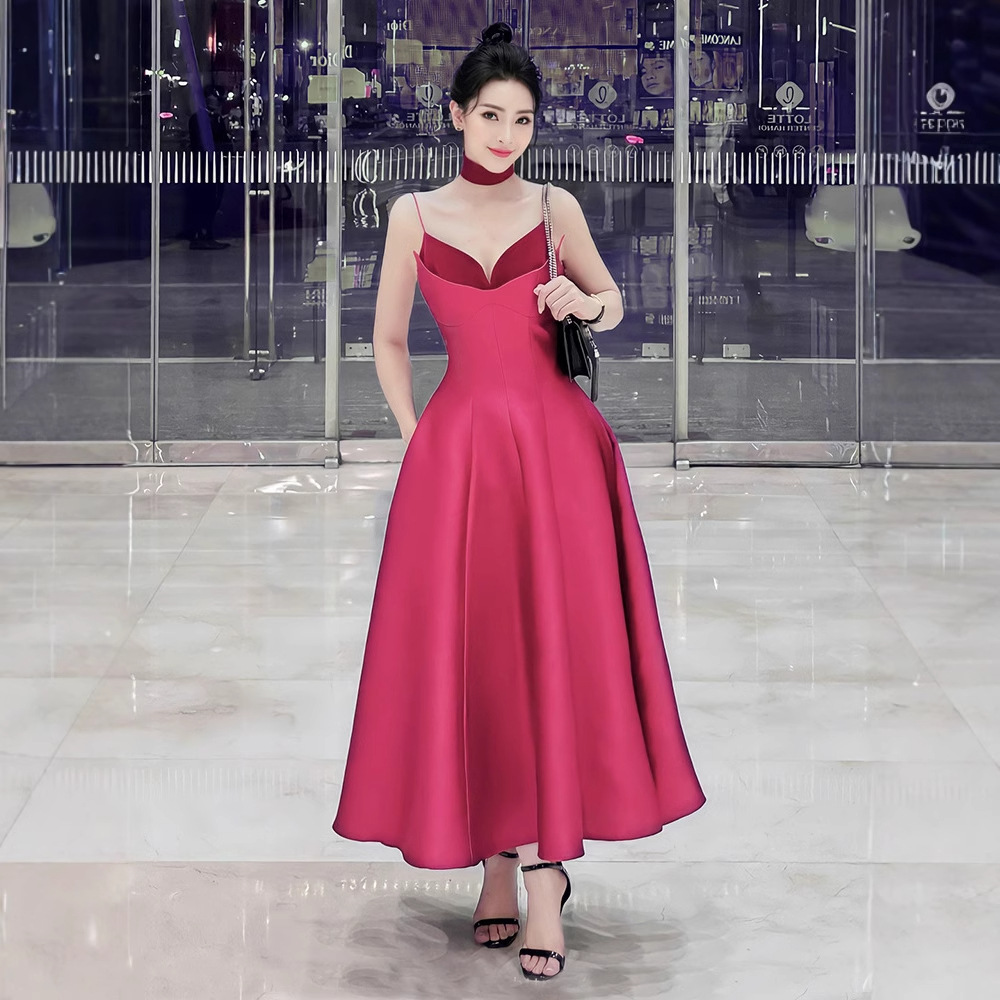 Đầm Dài Nữ Satin Hai Dây Cạp Cao Xuân Hè 2026 Dáng Sang Trọng Dự Tiệc - Ảnh 5