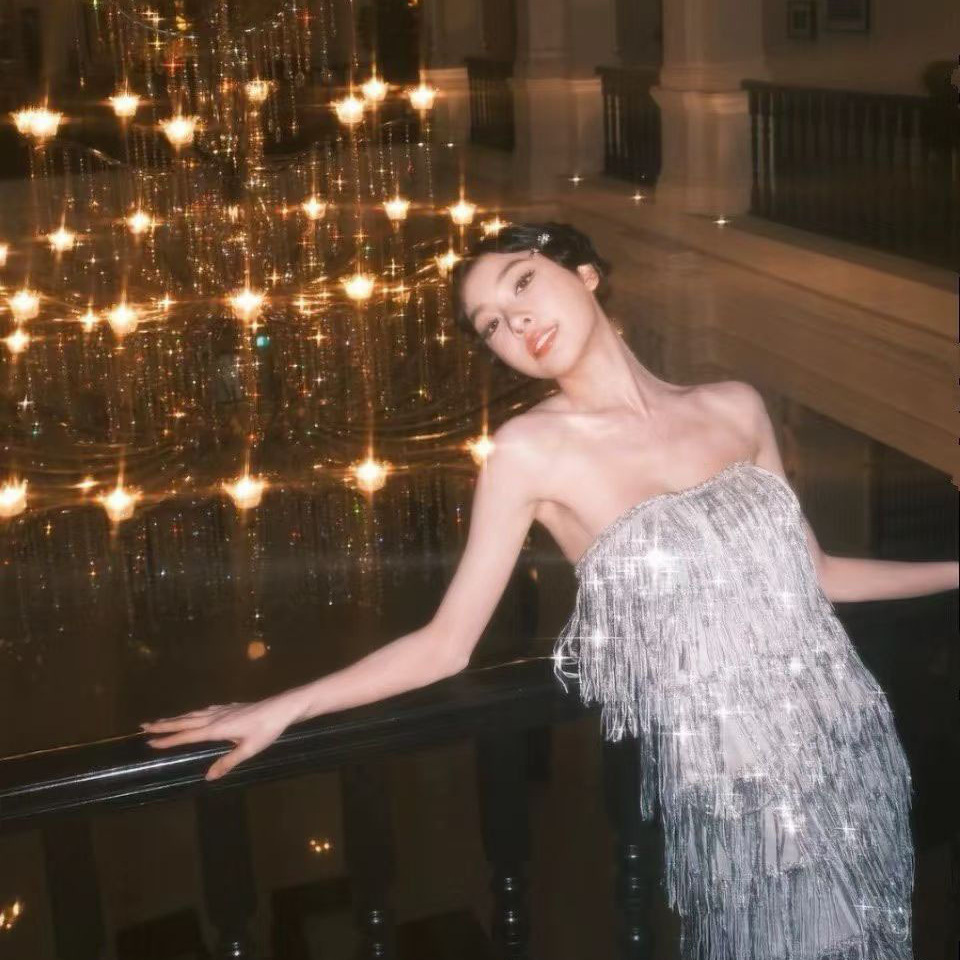 Đầm Nữ Sequin Bạc Tua Rua Cúp Ngực Xương Cá Dáng Dài Ôm Body Sang Trọng - Ảnh 3