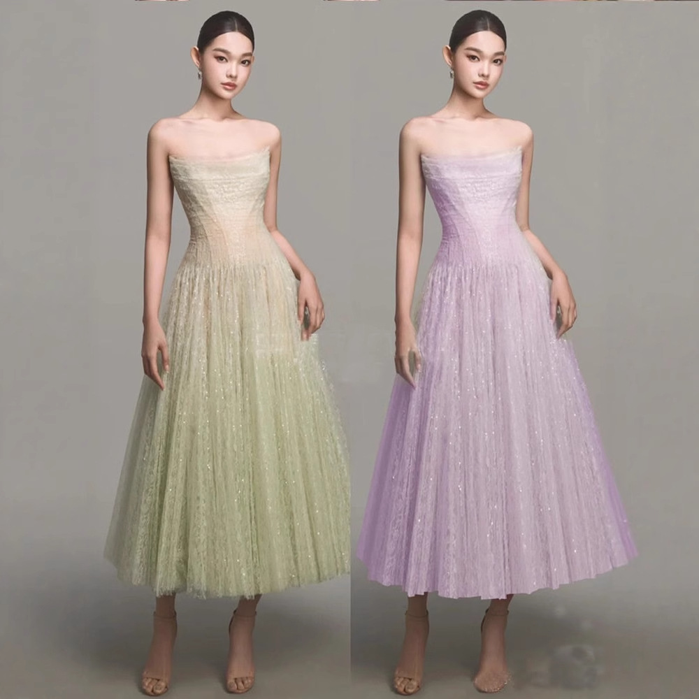 Đầm Nữ Dáng Dài Ren Lưới Đính Sequin Cổ Yếm Ôm Dáng Phong Cách Nữ Thần - Ảnh 2