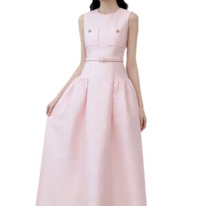 Đầm Dài Màu Hồng Không Tay Phong Cách Pháp Dáng Xòe Ôm Eo Nữ Tính - Ảnh 5