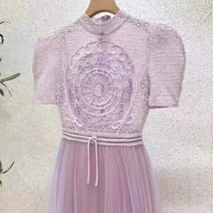 Đầm Ren Tím Thêu Hoa Đính Hạt 2026 Phong Cách Pháp Sang Trọng - Ảnh 3