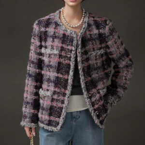 Áo Blazer Nữ Tweed Len Dệt Phối Nút Phong Cách Tiểu Hương Dáng Ngắn Thanh Lịch Công Sở Thu Đông 2026