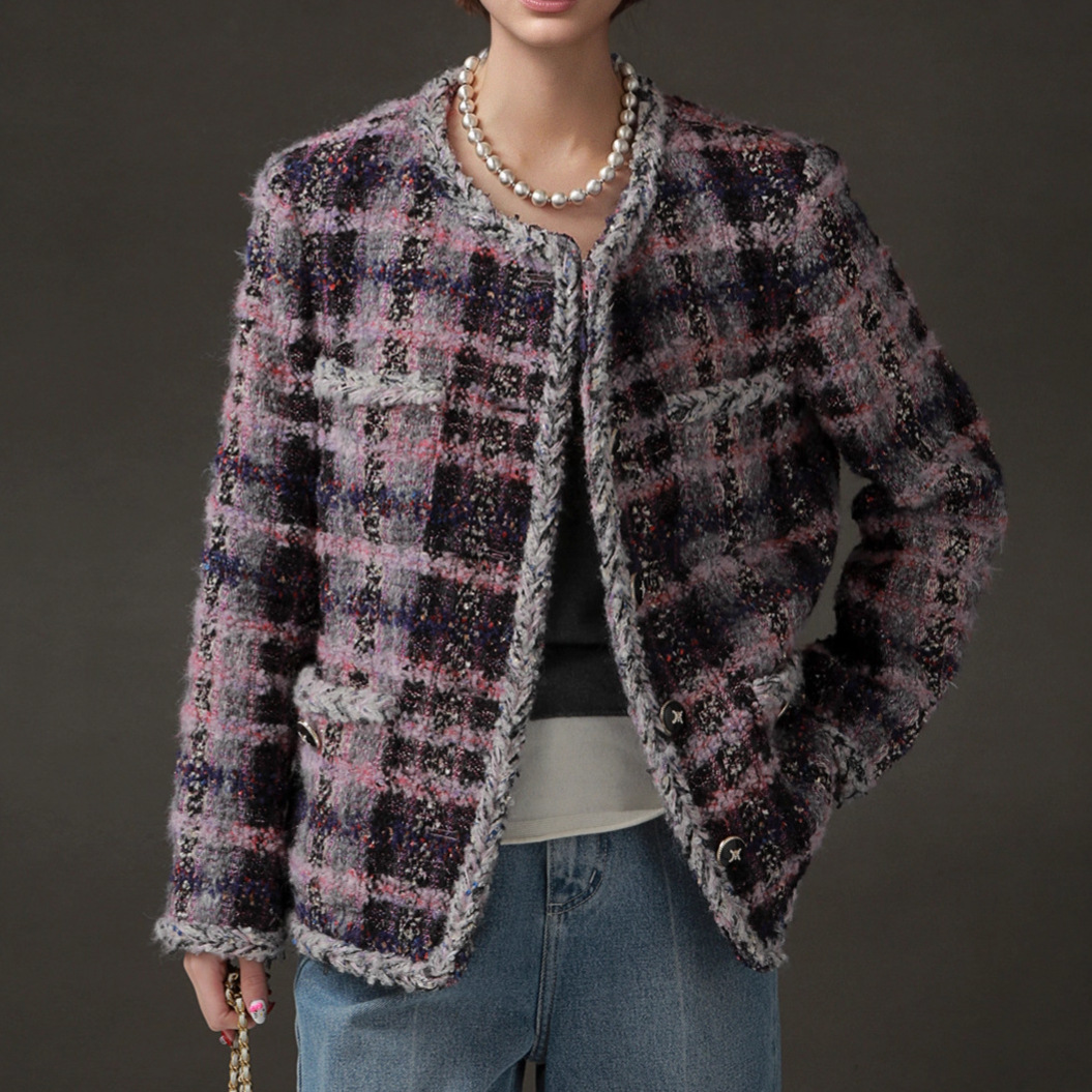 Áo Blazer Nữ Tweed Len Dệt Phối Nút Phong Cách Tiểu Hương Dáng Ngắn Thanh Lịch Công Sở Thu Đông 2026
