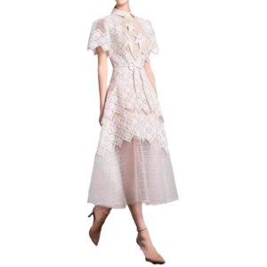 Váy Ren Nữ Thêu Hoa Văn Thanh Lịch Thiết Kế Ôm Eo Phong Cách Sang Trọng - Ảnh 5