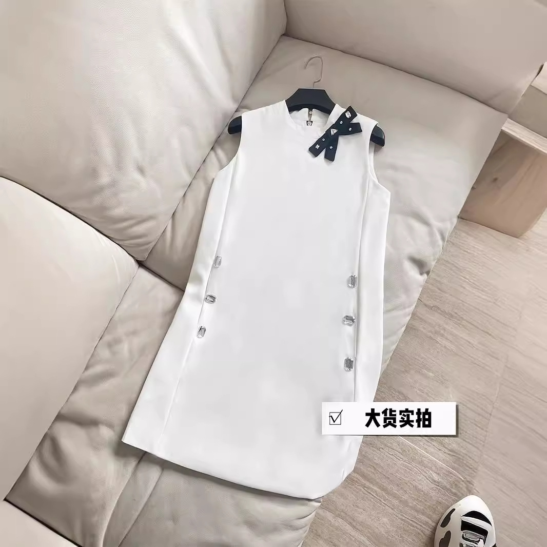 Đầm Nữ Mùa Thu Phong Cách Pháp Tiểu Thư Sang Trọng Cổ Tròn Sát Nách Nút Đính Đá Phối Nơ - Ảnh 4