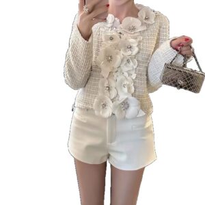 Áo Khoác Tweed Nữ Hoa 3D Trang Trí Hoa Trà Chiết Eo Phong Cách Tiểu Hương Thanh Lịch 2026 - Ảnh 5