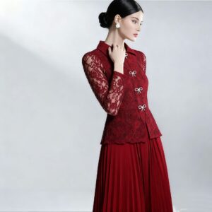 Đầm Nữ Ren Vintage Phong Cách Quý Cô Sang Trọng Dáng Giả 2 Món Chiết Eo Xếp Ly Dài Qua Gối 2026