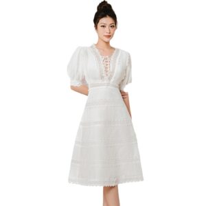 Đầm Nữ Trắng 2026 Viền Ren Nữ Tính Thanh Lịch Phong Cách Tiểu Thư Dễ Thương Đi Hẹn Hò - Ảnh 5