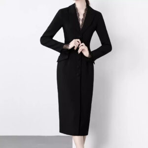 Đầm Vest Nữ Phong Cách Pháp Cổ Điển Viền Ren Dáng Ôm Tiểu Thư Váy Đen Thanh Lịch - Ảnh 4