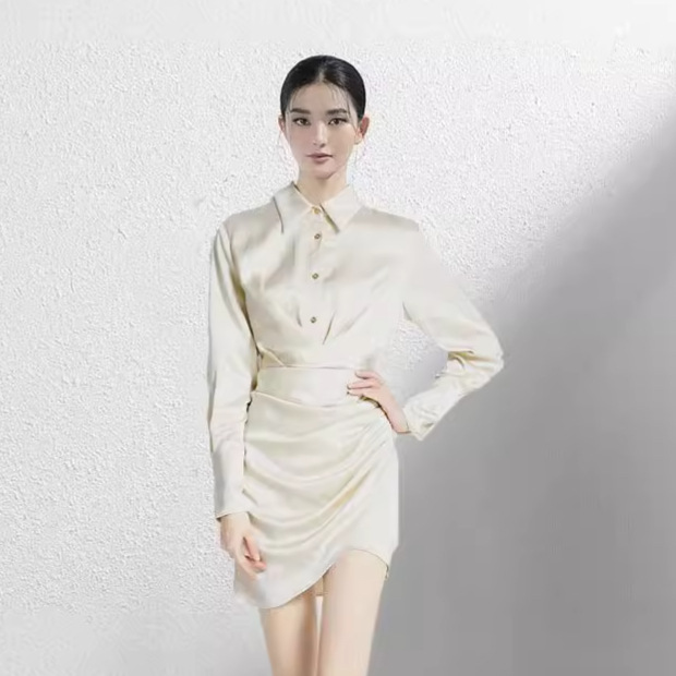 Đầm Sơ Mi Nữ Tay Dài Satin Chiết Eo Tôn Dáng Thanh Lịch Công Sở - Ảnh 2