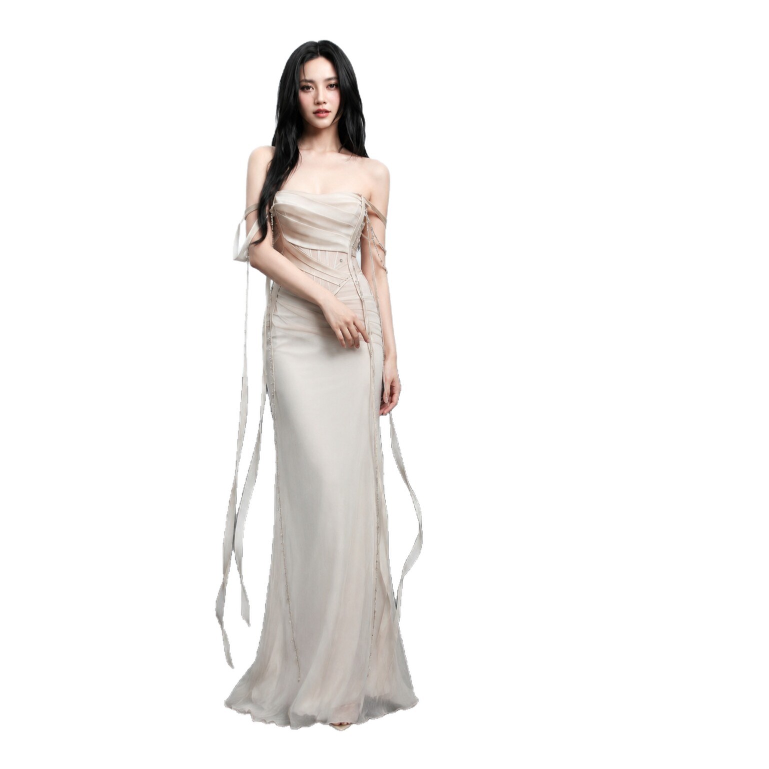 Đầm Nữ Dáng Ôm Đuôi Cá Thắt Dây Ruy Băng Sang Trọng Quyến Rũ Dự Tiệc Váy Phụ Dâu - Ảnh 5