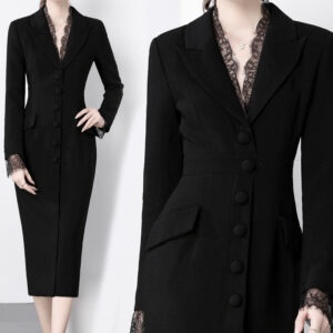 Đầm Vest Nữ Phong Cách Pháp Cổ Điển Viền Ren Dáng Ôm Tiểu Thư Váy Đen Thanh Lịch - Ảnh 3