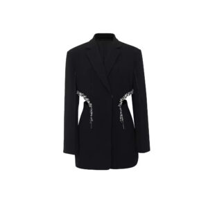 Áo Blazer Nữ Màu Đen 2026 Phong Cách Audrey Hepburn Tay Dài Đính Đá Thủ Công Hở Eo Thanh Lịch - Ảnh 4