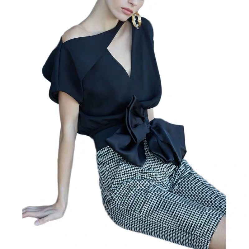 Set Đồ Nữ 2 Món Hè 2026 Phong Cách Âu Mỹ Cổ Điển Chân Váy Ôm Hông Họa Tiết Houndstooth Cá Tính - Ảnh 4