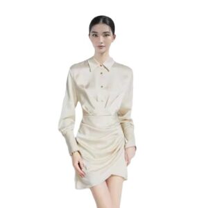 Đầm Sơ Mi Nữ Tay Dài Satin Chiết Eo Tôn Dáng Thanh Lịch Công Sở - Ảnh 5