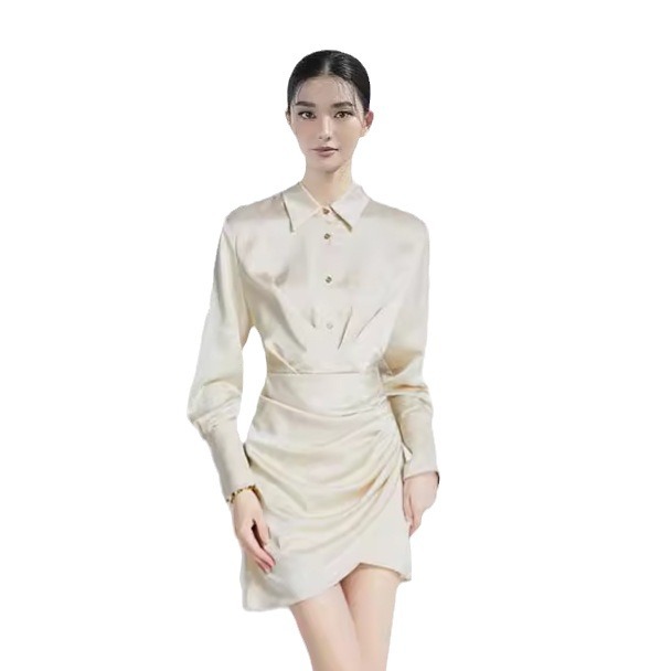 Đầm Sơ Mi Nữ Tay Dài Satin Chiết Eo Tôn Dáng Thanh Lịch Công Sở - Ảnh 5