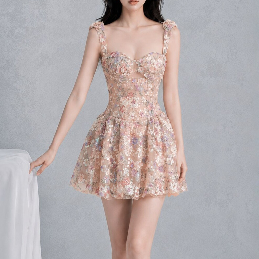 Đầm Nữ Phong Cách Pháp Thêu Sequin Sang Trọng Dáng Nhẹ Thanh Lịch