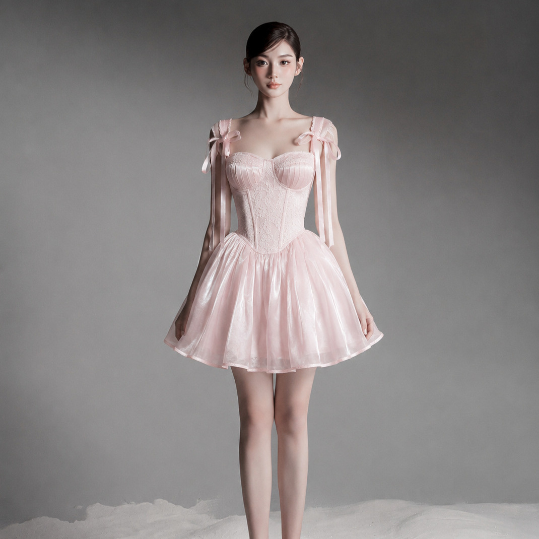 Đầm Ren Ôm Dáng Phong Cách Hàn Quốc Nữ Váy Eo Ren Phối Chân Váy Ballet Phồng Sang Trọng - Ảnh 2