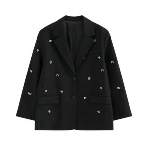 Áo Blazer Nữ 2026 Cổ Ve Họa Tiết Chữ Cái Đính Đá Dáng Suông Rộng Thanh Lịch - Ảnh 4