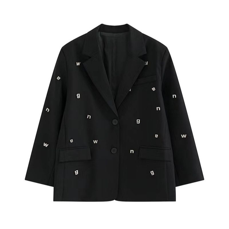 Áo Blazer Nữ 2026 Cổ Ve Họa Tiết Chữ Cái Đính Đá Dáng Suông Rộng Thanh Lịch - Ảnh 4