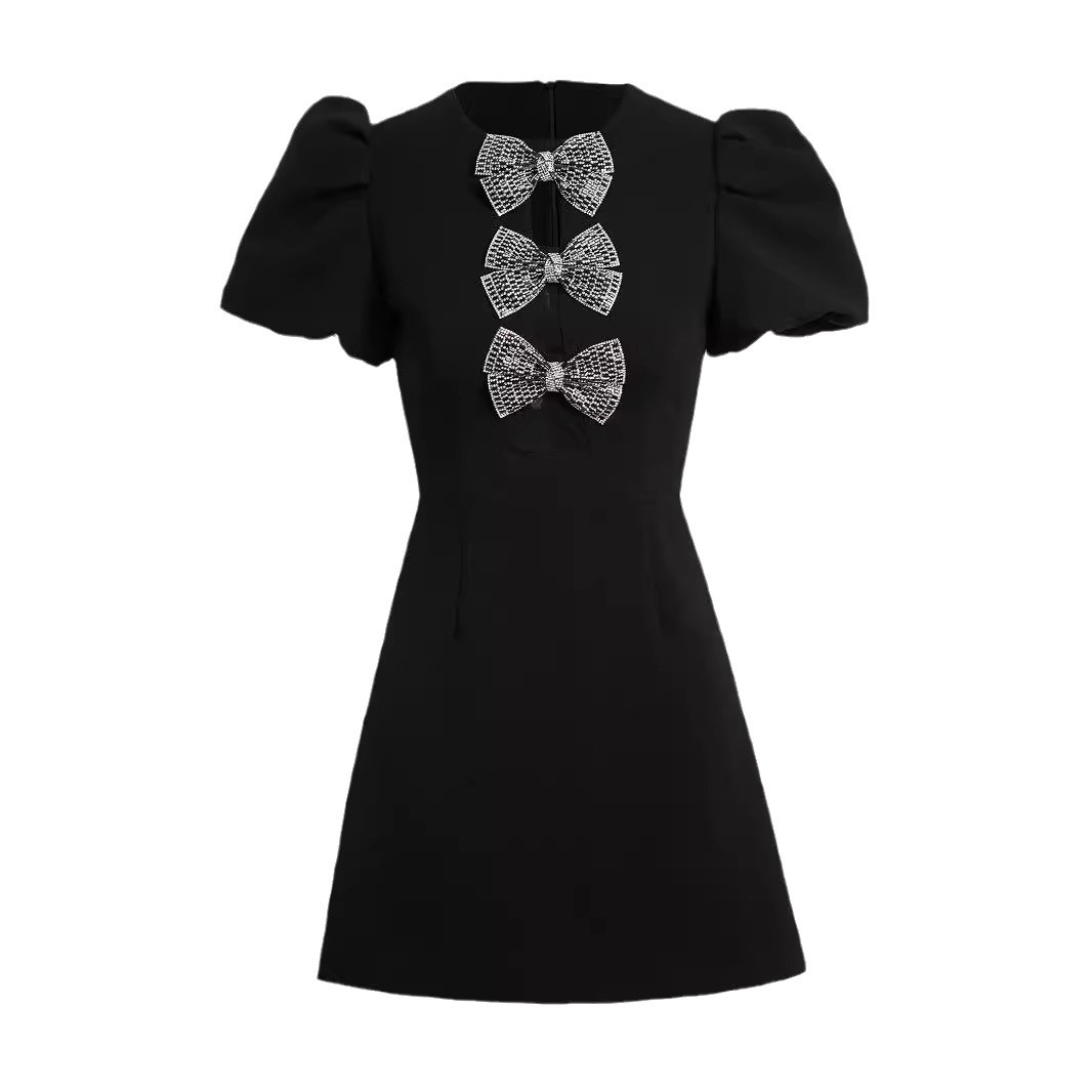 Đầm Đen Tay Phồng Ôm Eo Dáng Chữ A Phong Cách Hepburn Thanh Lịch - Ảnh 5