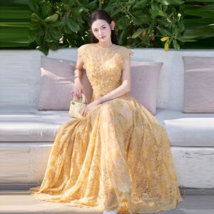 Đầm Ren Hoa Nữ Dáng Dài Phong Cách Pháp Thanh Lịch Sang Trọng Cổ Điển