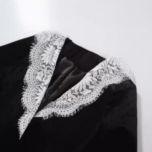 Áo Blazer Nữ Nhung Phối Ren Cổ Áo Phong Cách Tiểu Hương Gió Thanh Lịch Sang Trọng - Ảnh 4