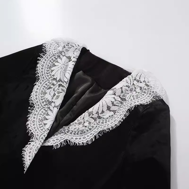 Áo Blazer Nữ Nhung Phối Ren Cổ Áo Phong Cách Tiểu Hương Gió Thanh Lịch Sang Trọng - Ảnh 4