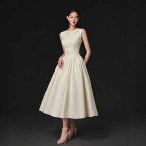 Đầm Nữ Phong Cách Hepburn Cổ Sen Không Tay Chiết Eo Tôn Dáng Dáng Chữ A Xòe Rộng Thanh Lịch - Ảnh 3