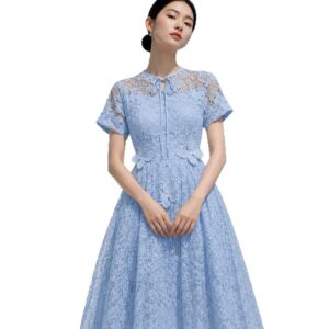 Váy Ren Dài Nữ Phong Cách Pháp Sang Trọng Thêu Hoa Văn Dáng Chữ A Bất Đối Xứng - Ảnh 5