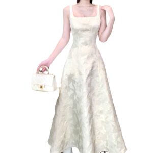 Váy Dự Tiệc Nữ Thêu Hoa Phong Cách Pháp Dáng Ôm Eo Cổ Điển - Ảnh 5