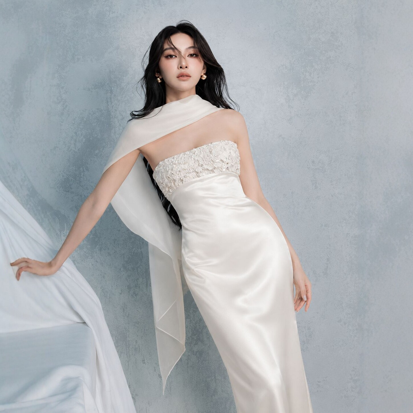 Đầm Nữ Satin Cổ Yếm Phong Cách Pháp Sang Trọng Thanh Lịch Dự Tiệc Lễ Đính Hôn - Ảnh 4