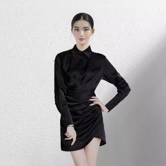 Đầm Sơ Mi Nữ Tay Dài Satin Chiết Eo Tôn Dáng Thanh Lịch Công Sở - Ảnh 3
