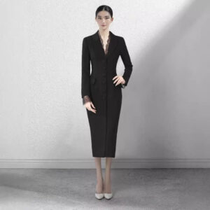 Đầm Vest Nữ Phong Cách Pháp Cổ Điển Viền Ren Dáng Ôm Tiểu Thư Váy Đen Thanh Lịch