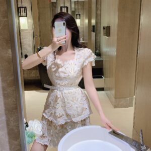 Đầm Nữ Ren Hoa Thêu Cao Cấp Phối Thắt Lưng Phong Cách Ngọt Ngào Thanh Lịch Thu 2026 - Ảnh 5