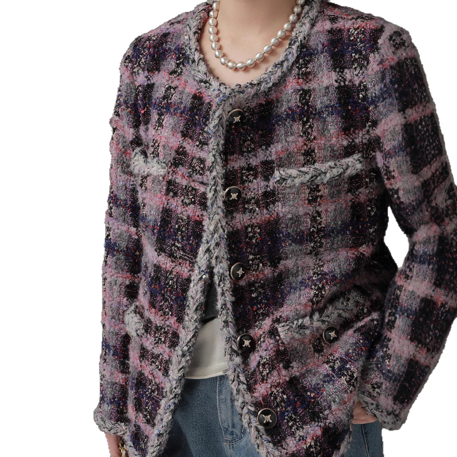 Áo Blazer Nữ Tweed Len Dệt Phối Nút Phong Cách Tiểu Hương Dáng Ngắn Thanh Lịch Công Sở Thu Đông 2026 - Ảnh 4