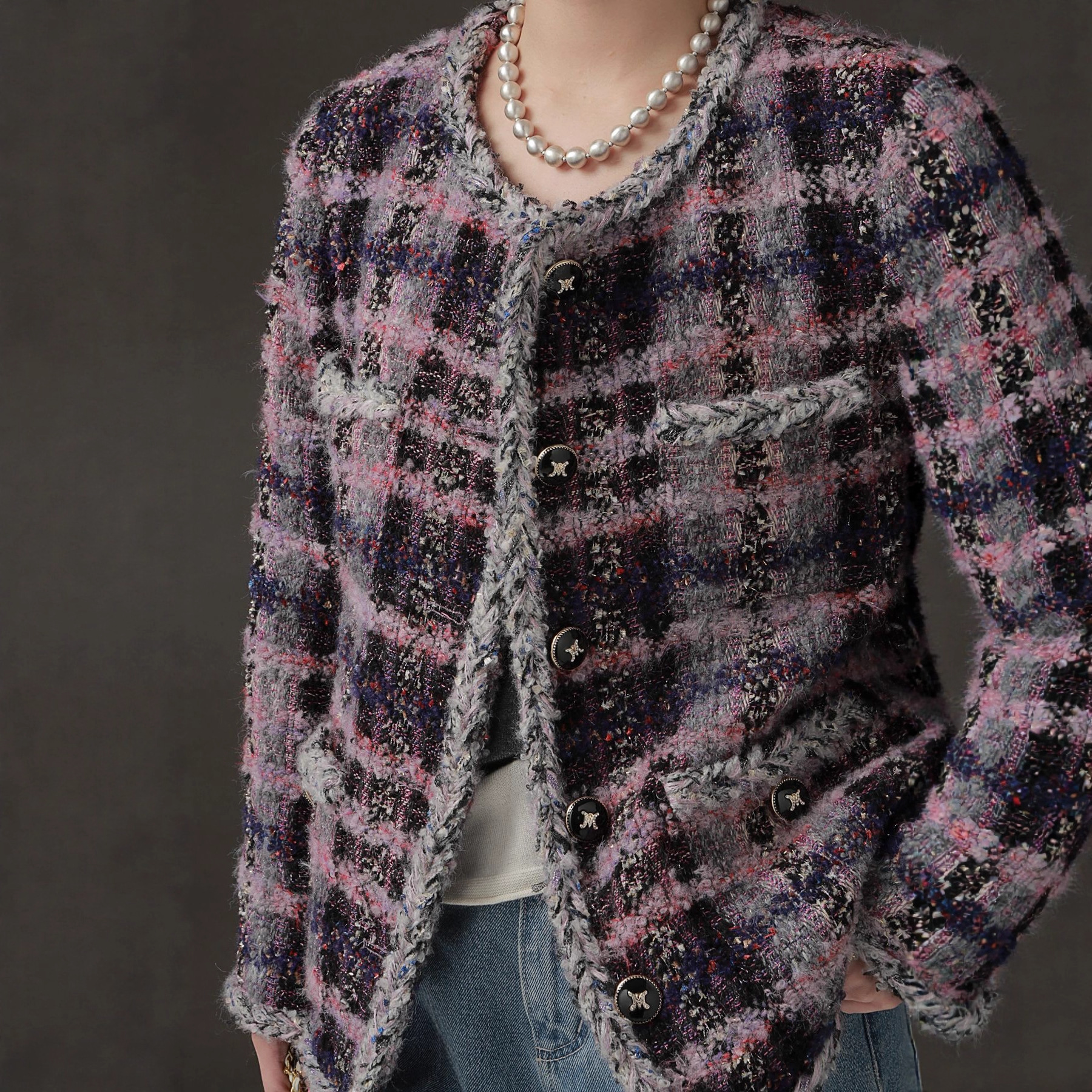 Áo Blazer Nữ Tweed Len Dệt Phối Nút Phong Cách Tiểu Hương Dáng Ngắn Thanh Lịch Công Sở Thu Đông 2026 - Ảnh 2