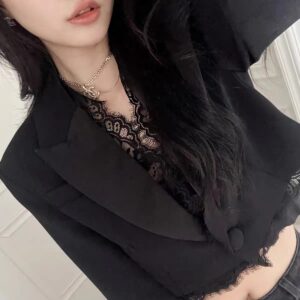 Áo Vest Nữ Dáng Ngắn Phối Ren Viền Hoa Có Đệm Vai Thanh Lịch - Ảnh 3