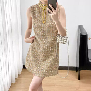 Váy Tweed Nữ Thu Đông Thiết Kế Sang Trọng Đính Cườm Dáng Tiểu Thư Thanh Lịch - Ảnh 4