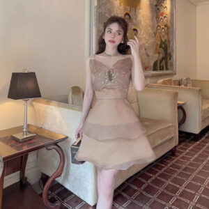 Đầm Nữ Hai Dây 2026 Phối Organza Đính Đá Họa Tiết Bướm 3D Thanh Lịch Sang Trọng - Ảnh 3