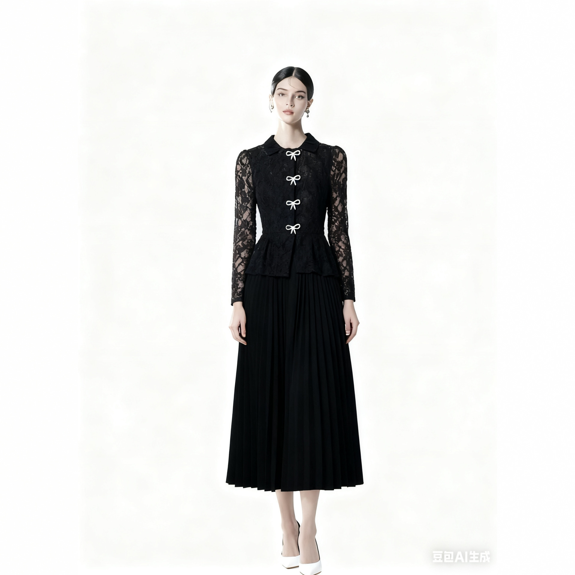 Đầm Nữ Ren Vintage Phong Cách Quý Cô Sang Trọng Dáng Giả 2 Món Chiết Eo Xếp Ly Dài Qua Gối 2026 - Ảnh 4