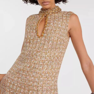 Váy Tweed Nữ Thu Đông Thiết Kế Sang Trọng Đính Cườm Dáng Tiểu Thư Thanh Lịch - Ảnh 3