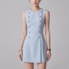Đầm Nữ Xanh Trắng Thiết Kế 3D Cắt Eo Dáng Ôm Tôn Dáng Thanh Lịch