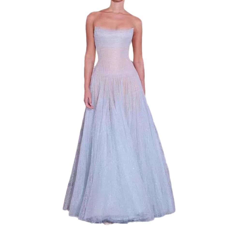Đầm Nữ Dáng Dài Ren Lưới Đính Sequin Cổ Yếm Ôm Dáng Phong Cách Nữ Thần - Ảnh 5